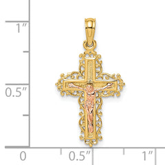 10K Two-Tone Crucifix W/ Lace Trim Charm