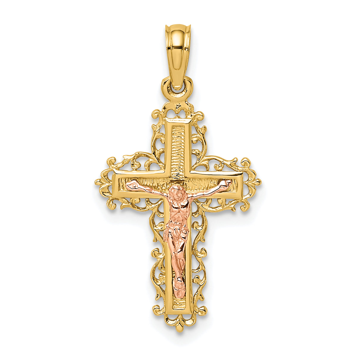 10K Two-Tone Crucifix W/ Lace Trim Charm