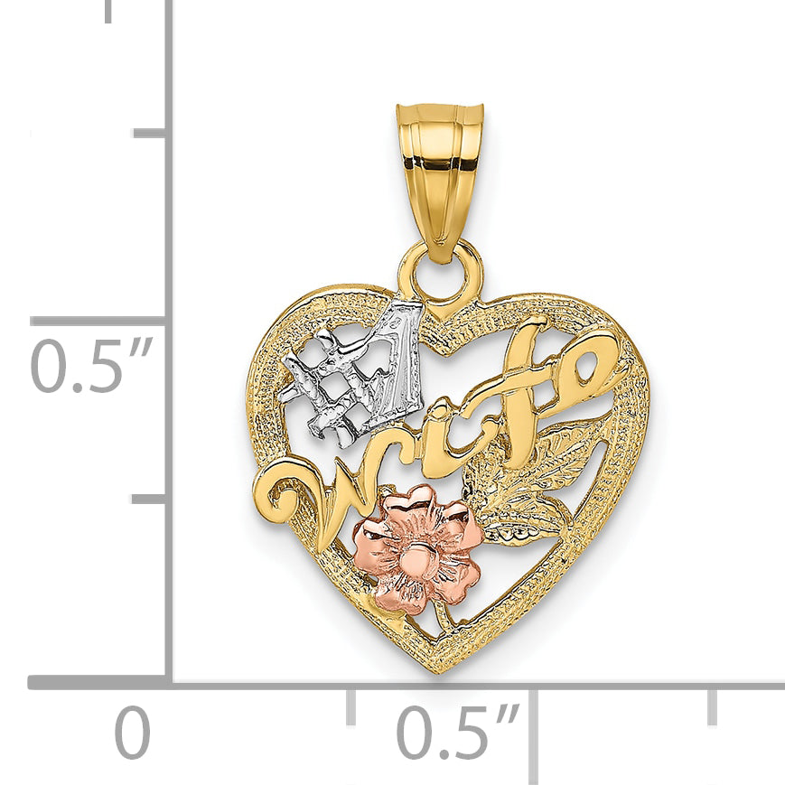 10k Two-Tone w/White Rodium #1 WIFE In Heart Charm