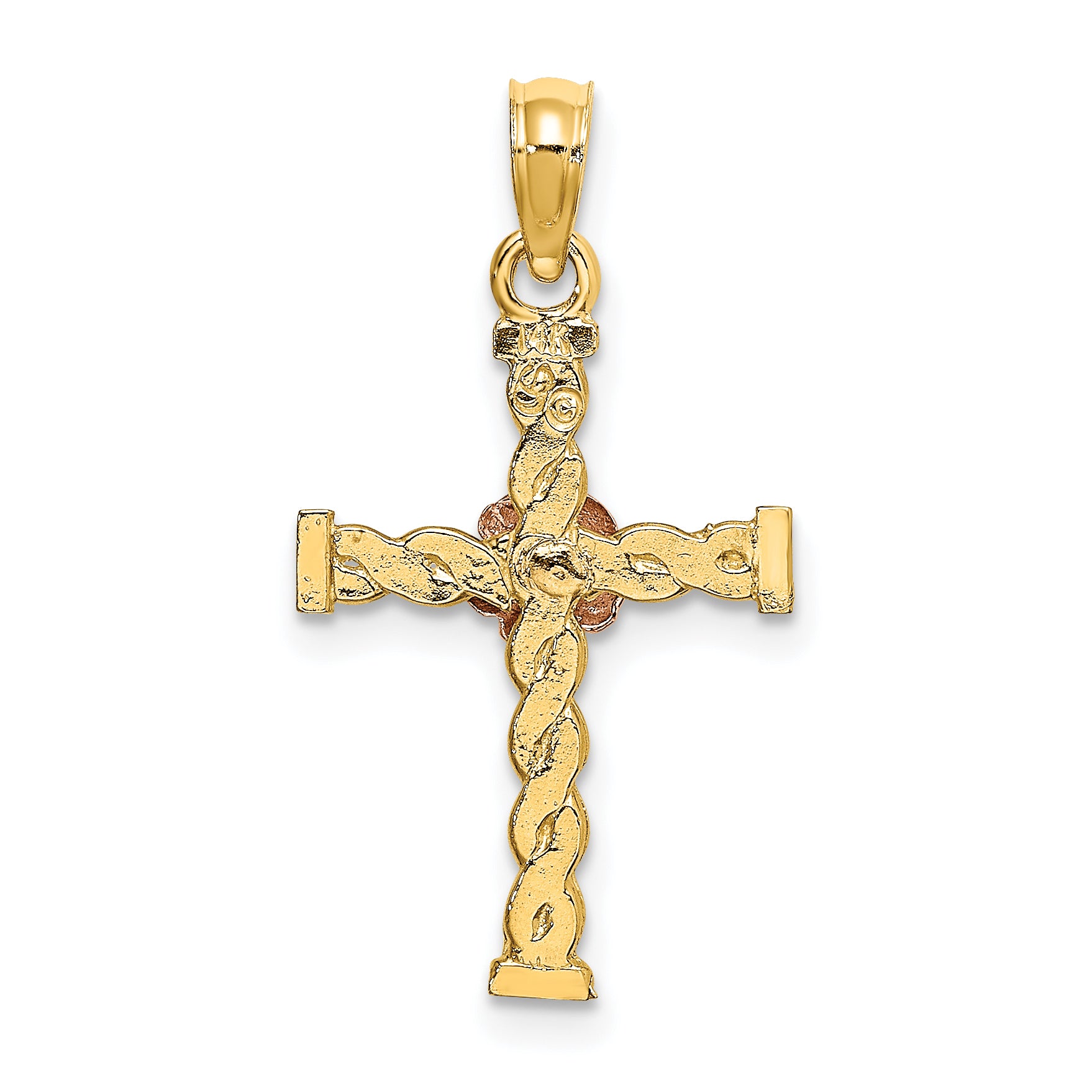 10K Two-Tone Twisted Cross w/ Flower Charm