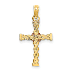 10K Two-Tone Twisted Cross w/ Flower Charm