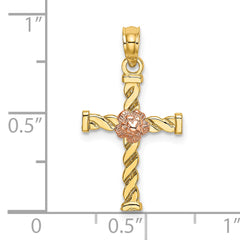 10K Two-Tone Twisted Cross w/ Flower Charm