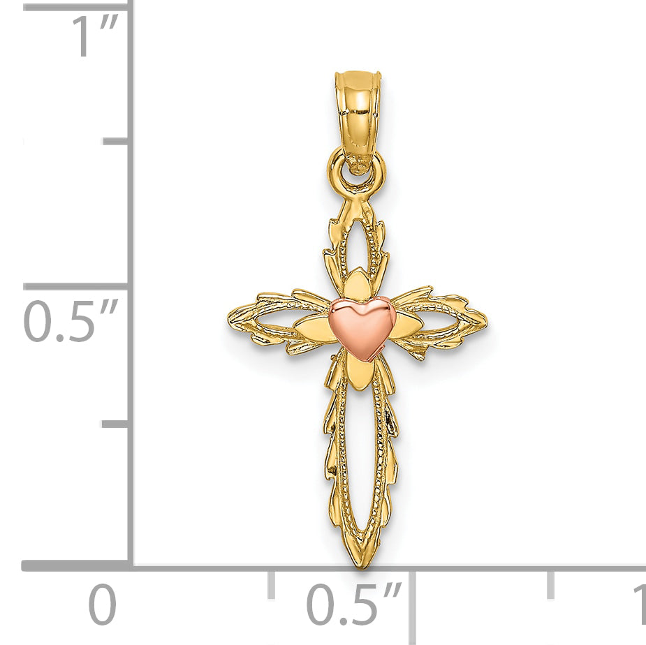 10K Two-Tone Cross w/ Heart Charm