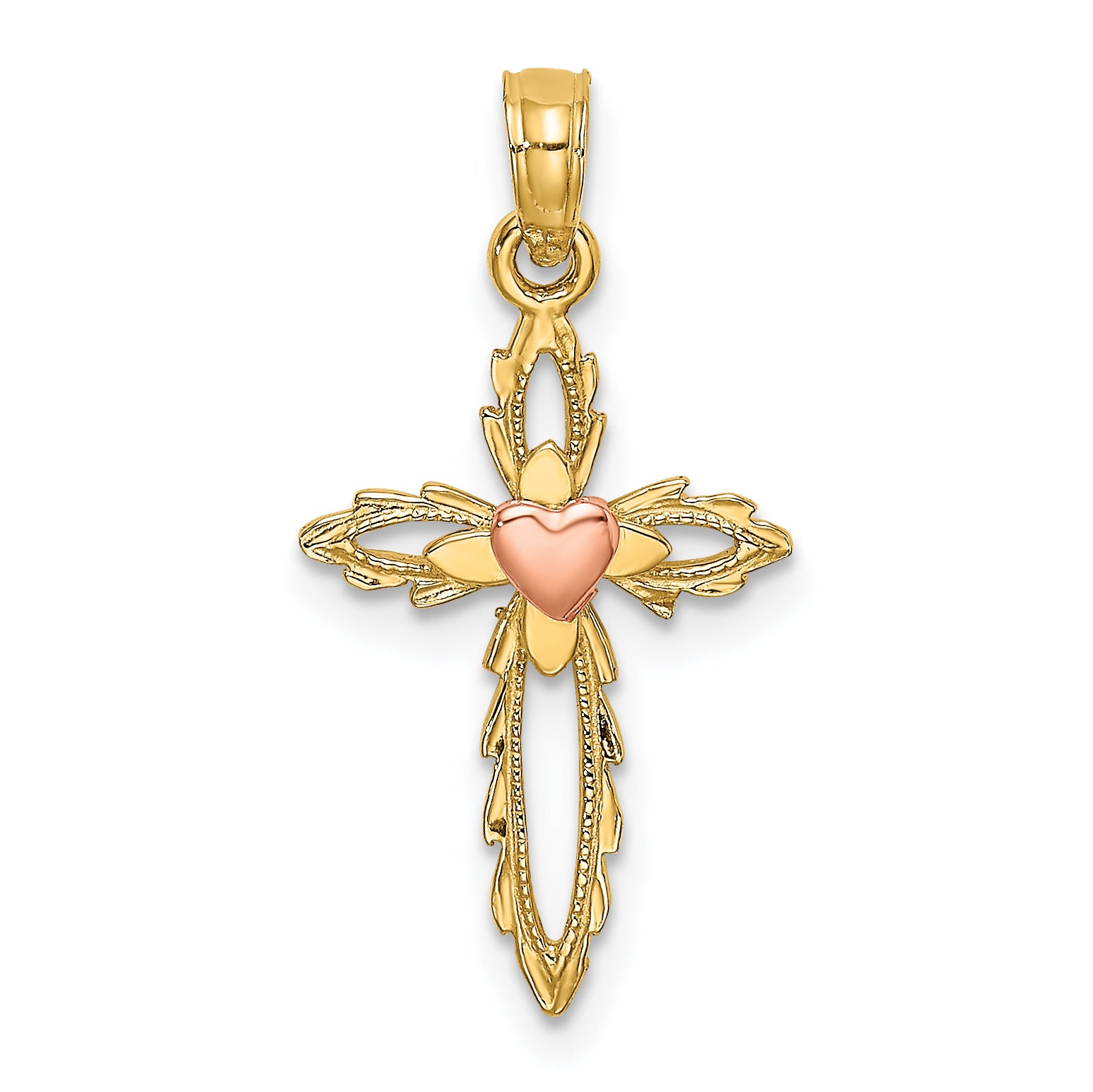 10K Two-Tone Cross w/ Heart Charm