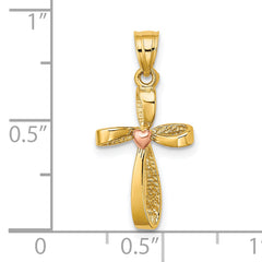 10k Two-Tone Twisted Cross w/ Heart Charm