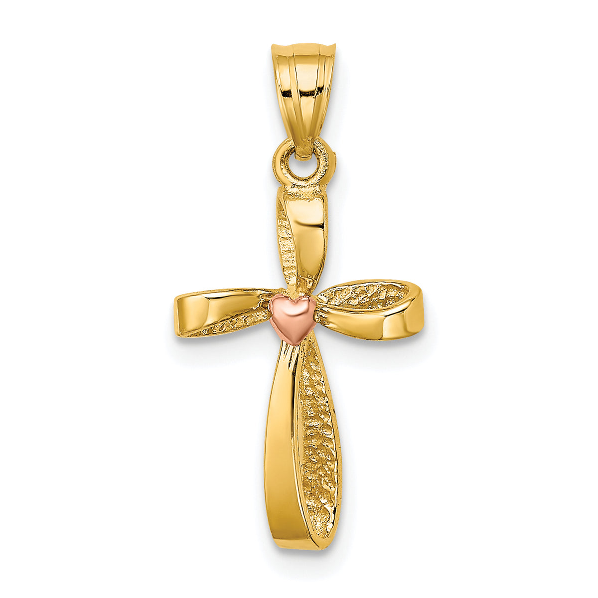 10k Two-Tone Twisted Cross w/ Heart Charm