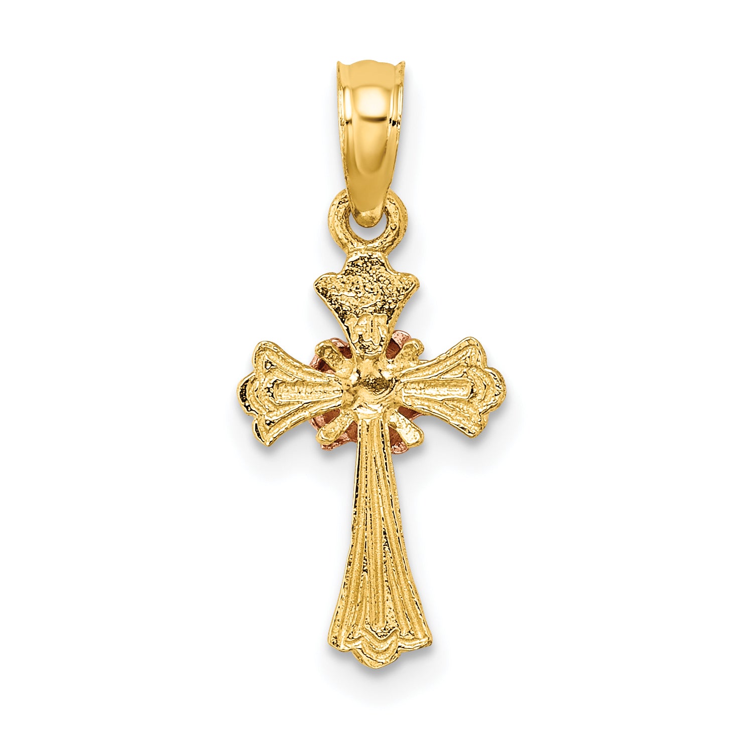 10k Two-Tone Cross w/ Small Flower Charm