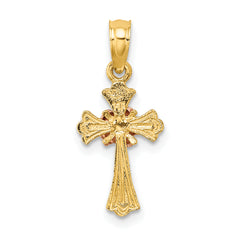 10k Two-Tone Cross w/ Small Flower Charm