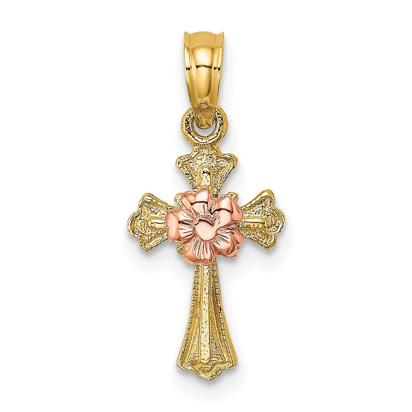 10k Two-Tone Cross w/ Small Flower Charm