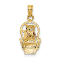 10k Two-Tone Cat w/ Bow In Basket Charm