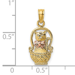 10k Two-Tone Cat w/ Bow In Basket Charm