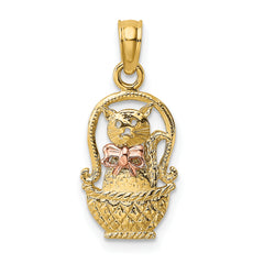 10k Two-Tone Cat w/ Bow In Basket Charm