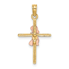 10K Two-Tone 2-D Girl On Cross Charm