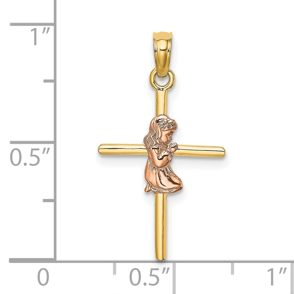 10K Two-Tone 2-D Girl On Cross Charm