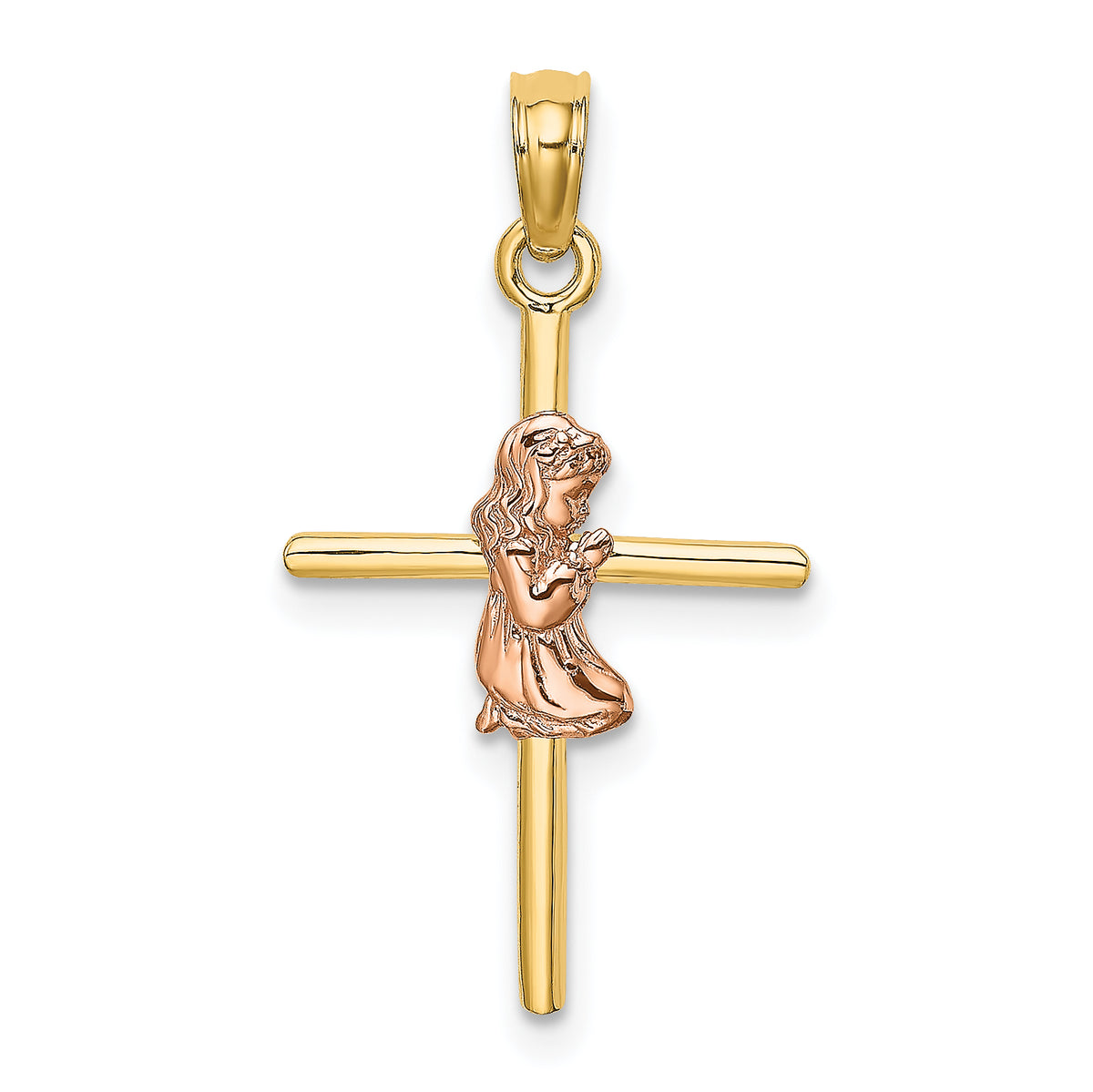 10K Two-Tone 2-D Girl On Cross Charm