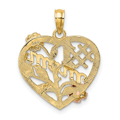 10k Two-tone w/White Rhodium #1 MOM Heart w/ Flower Charm