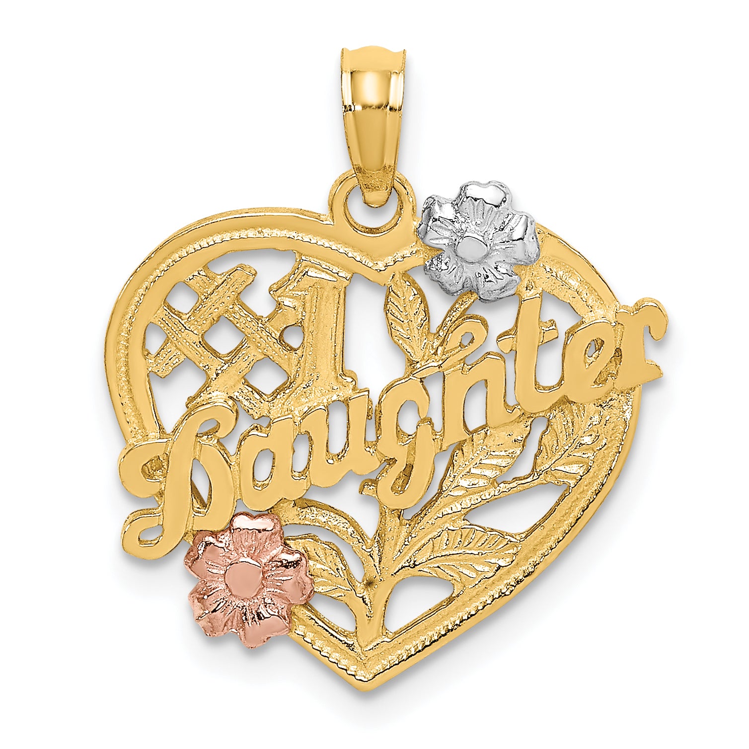 10k Two-tone w/White Rhodium #1 DAUGHTER Heart Charm