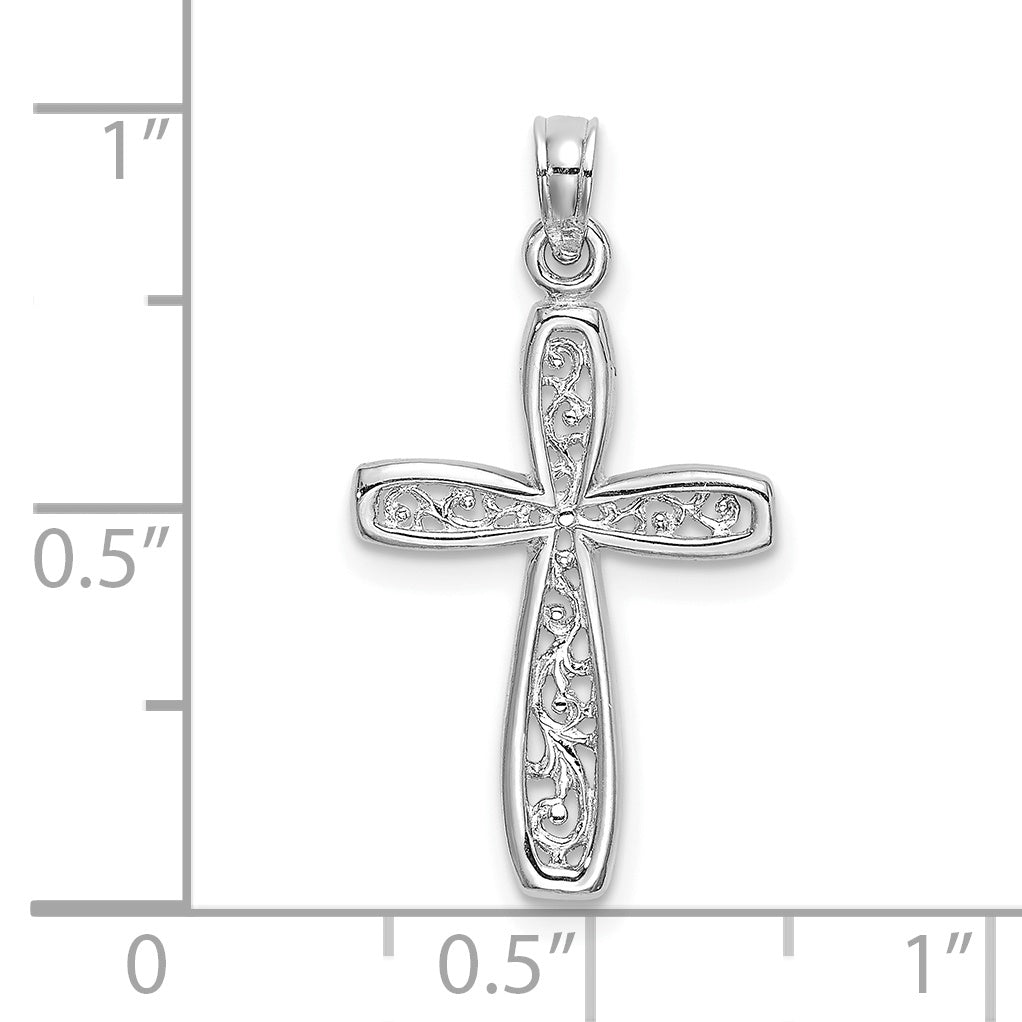 10K White Gold Filigree Cross Charm