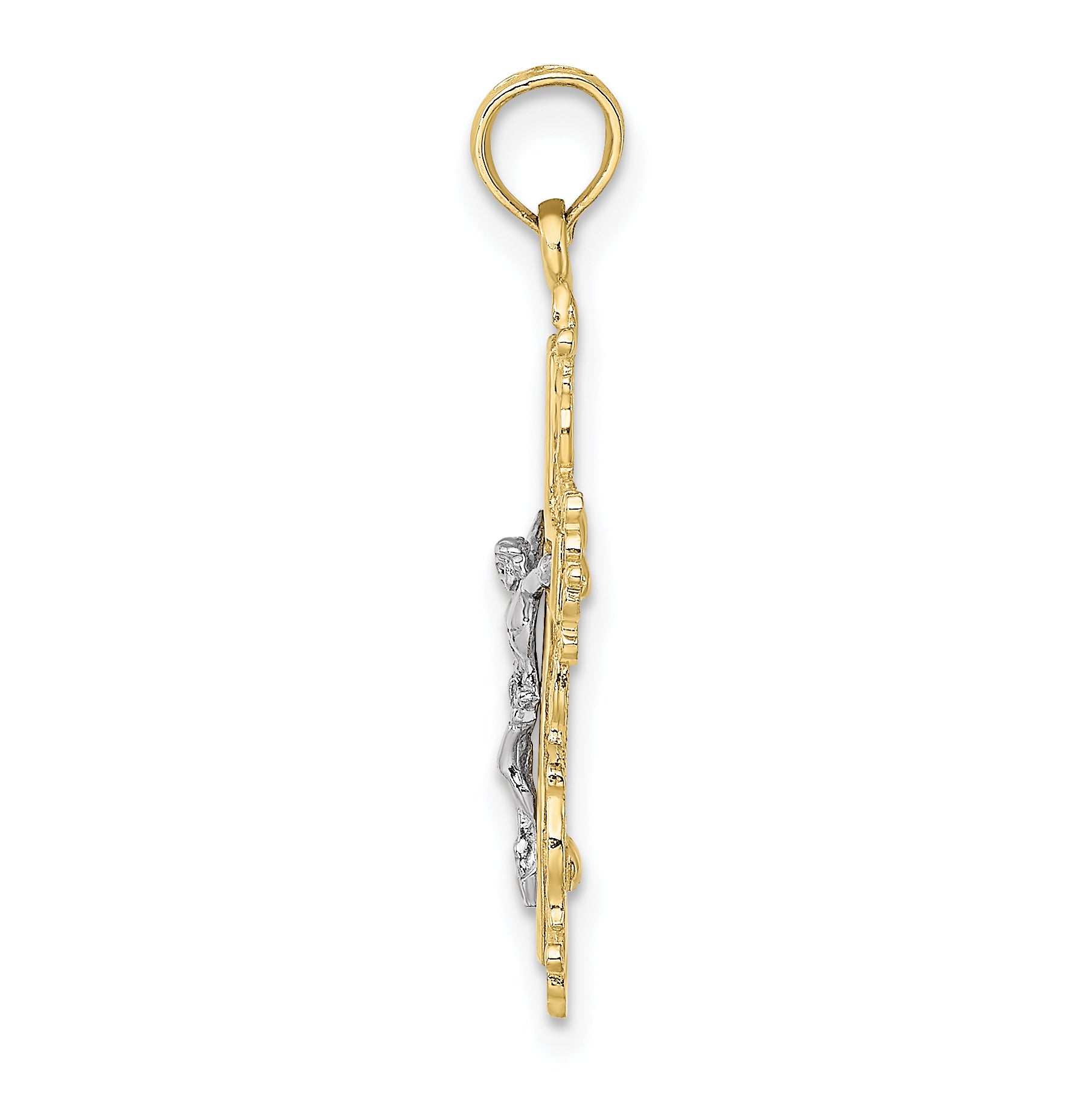 10K Two-tone Textured w/ Lace Trim Crucifix Charm