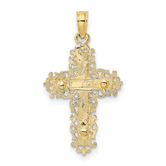 10K Two-tone Textured w/ Lace Trim Crucifix Charm