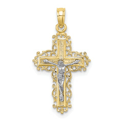 10K Two-tone Textured w/ Lace Trim Crucifix Charm