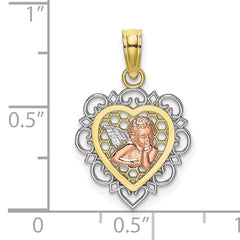 10K Two-tone w/Rhodium Small Angel In Heart Charm