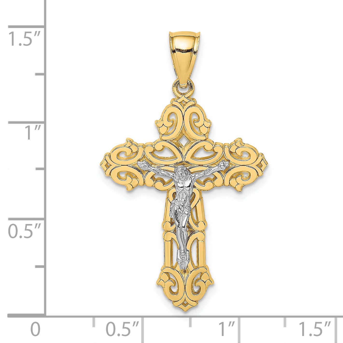 10K Two-tone Crucifix W/ Scrolled Tips Charm