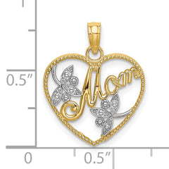 10K W/ Rhodium Beaded Heart W/ MOM Charm