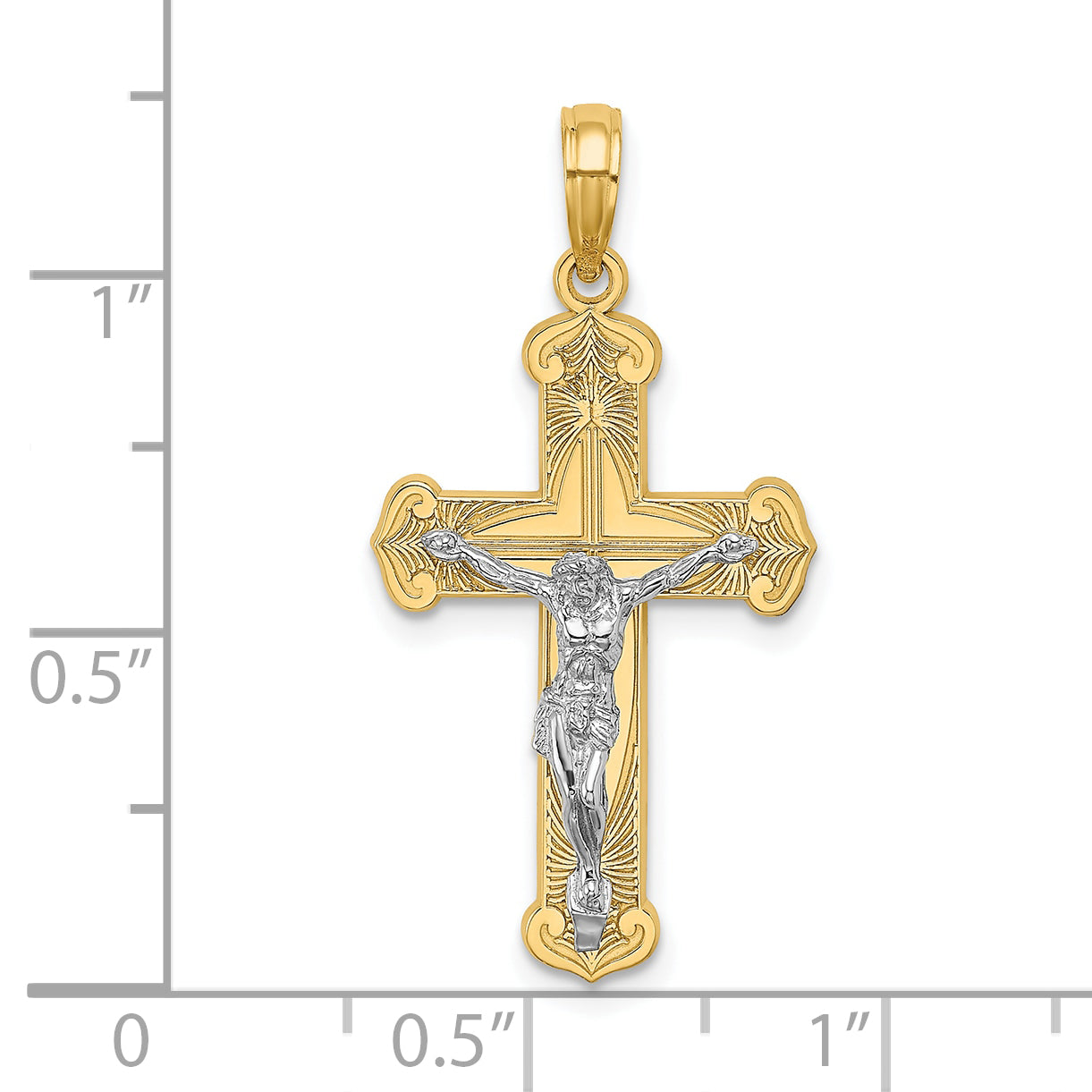 10K Two-tone Engraved Crucifix Charm