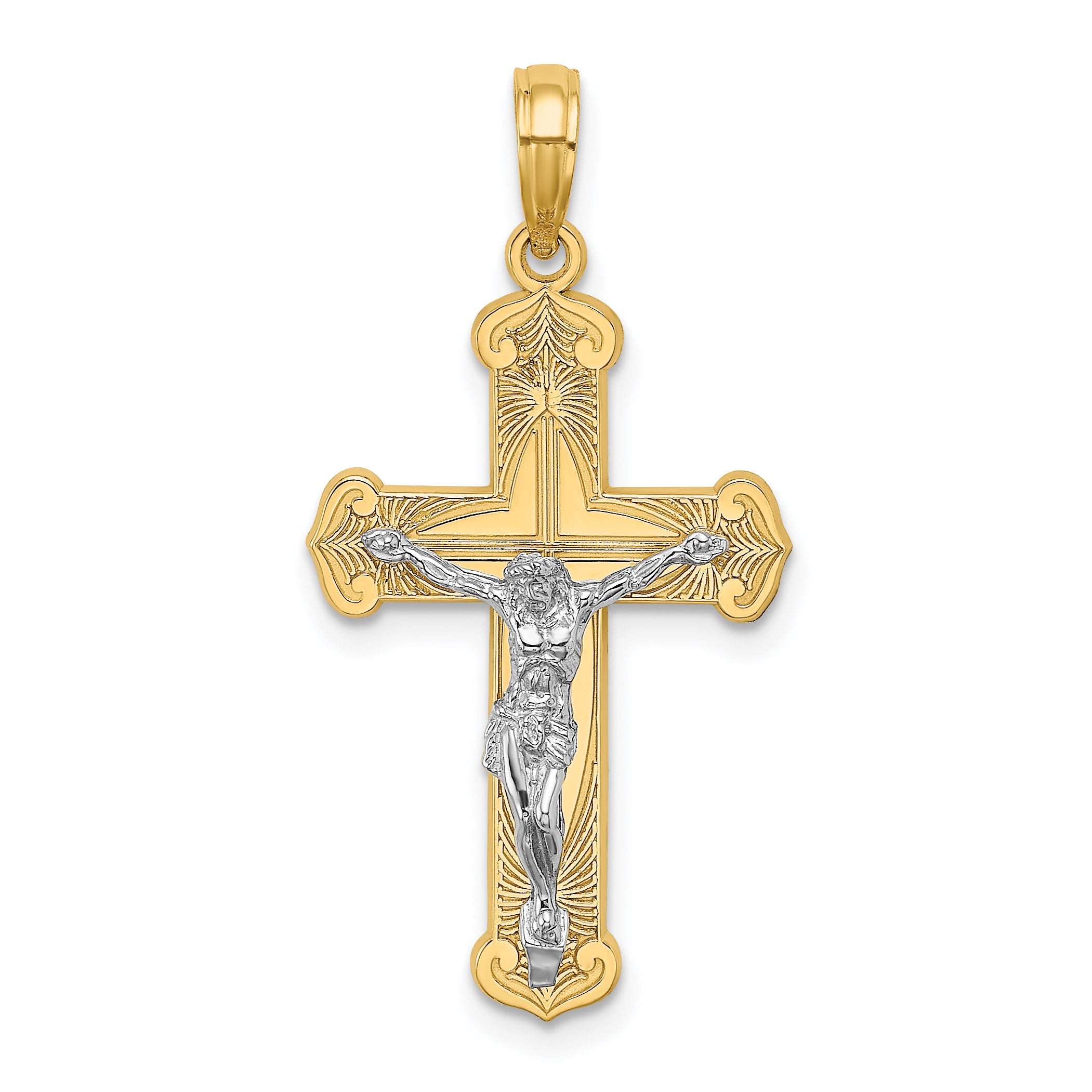 10K Two-tone Engraved Crucifix Charm