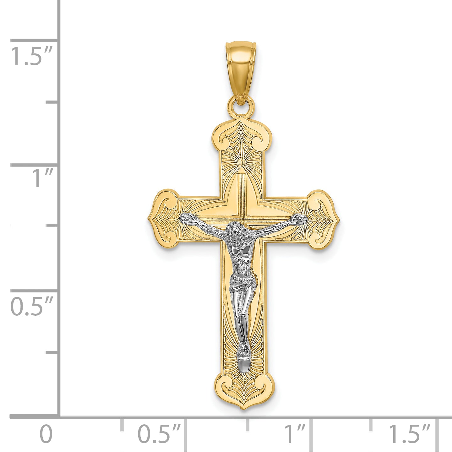 10K Two-tone Engraved Crucifix Charm