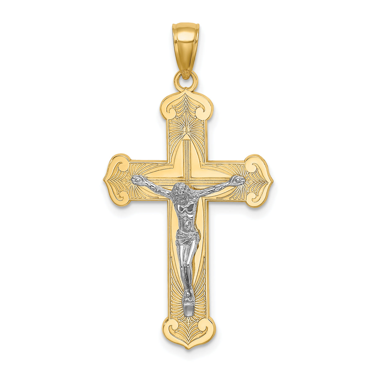 10K Two-tone Engraved Crucifix Charm