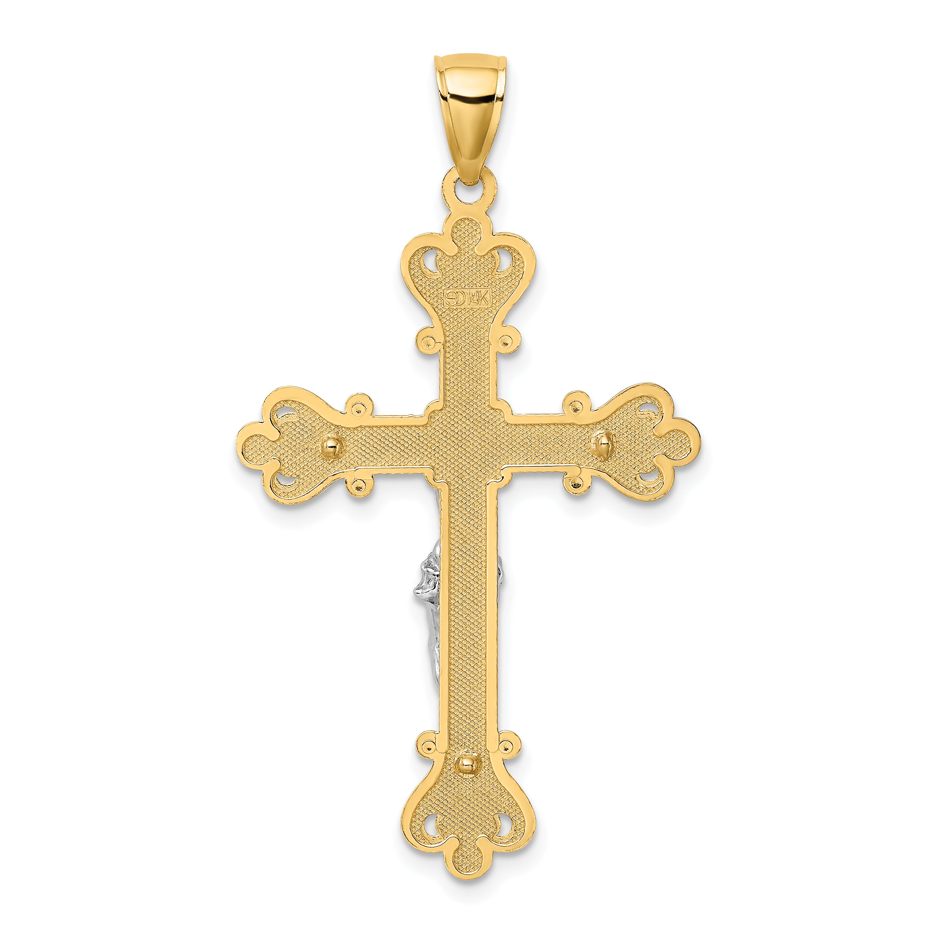 10k Two-Tone Engraved Crucifix Charm