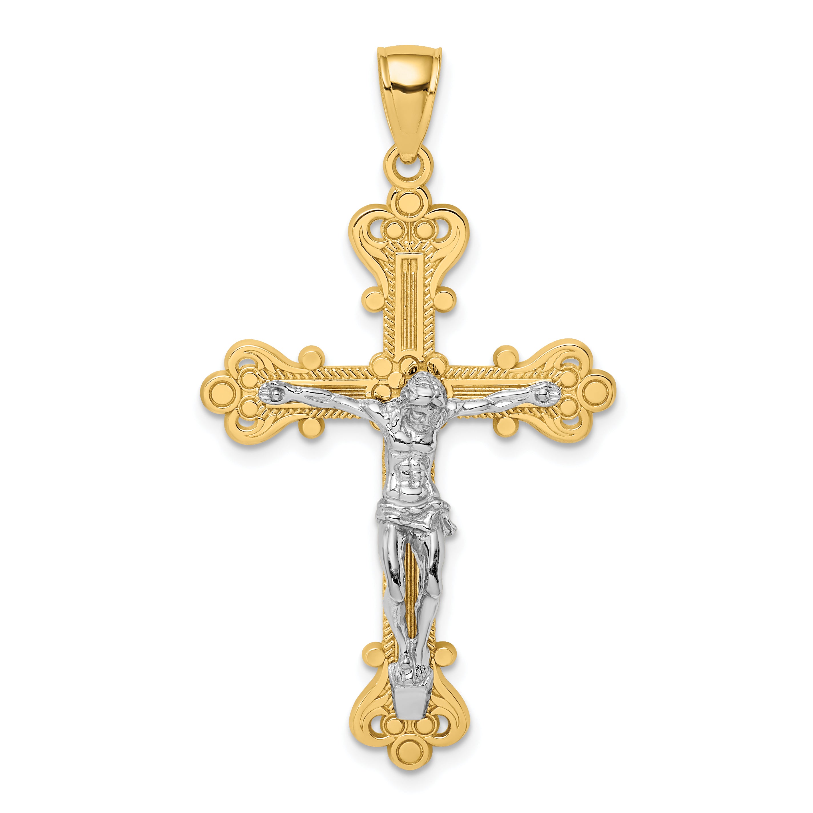 10k Two-Tone Engraved Crucifix Charm