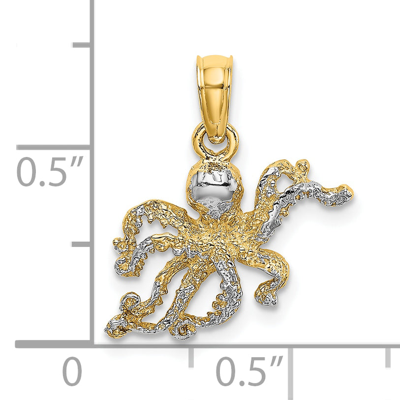 10K W/ Rhodium 2-D and Textured Octopus Charm