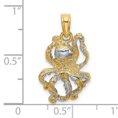 10K W/ Rhodium 2-D and Textured Octopus Charm