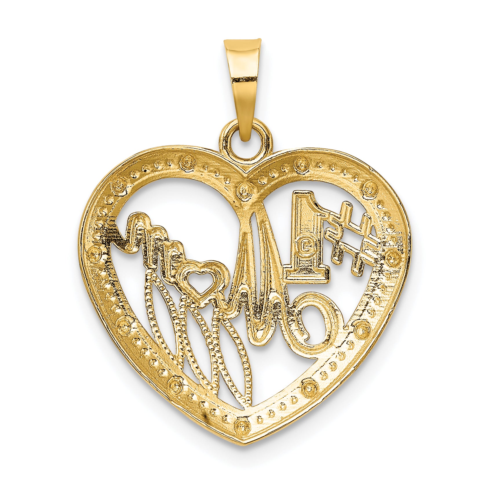 10k w/Rhodium Bead Trim #1 MOM In Heart Charm