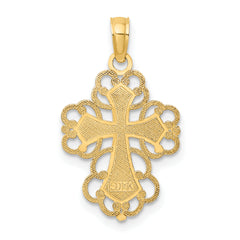 10K W/ Rhodium Beaded Lace Trim Cross Charm