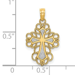 10K W/ Rhodium Beaded Lace Trim Cross Charm