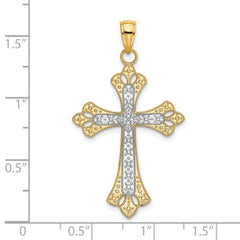 10K W/ Rhodium Scalloped Edges Cross Charm