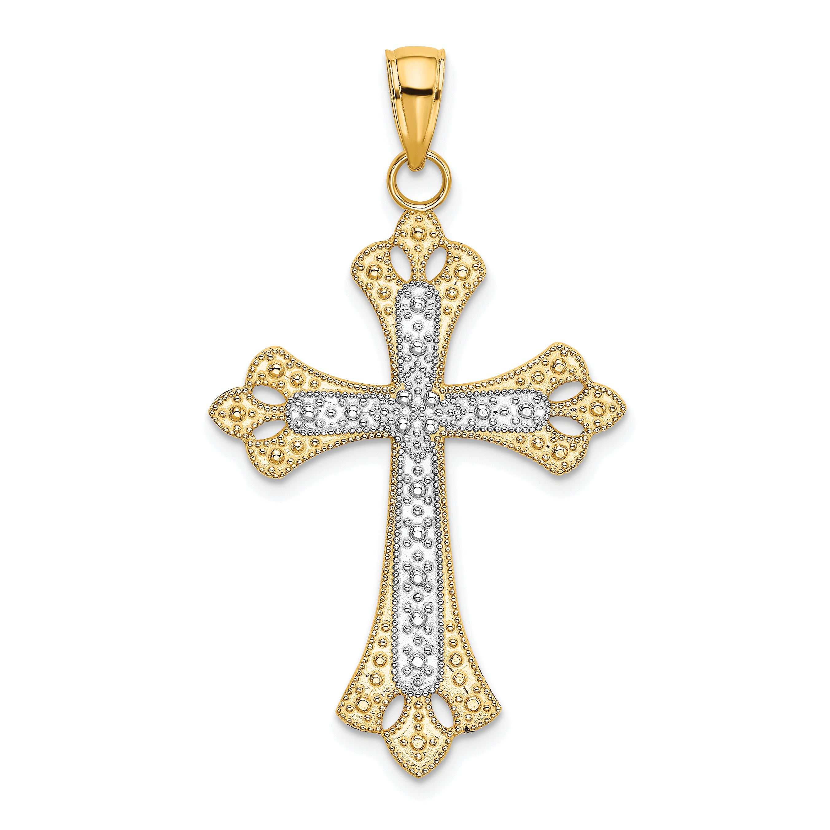 10K W/ Rhodium Scalloped Edges Cross Charm