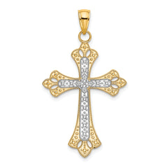 10K W/ Rhodium Scalloped Edges Cross Charm