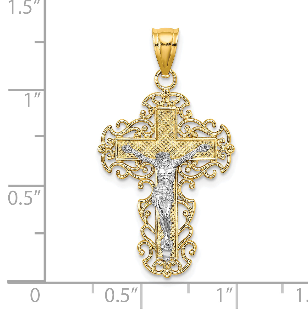 10K Two-Tone w/Lace Trim Crucifix Charm