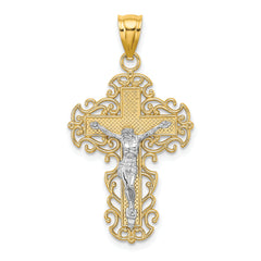 10K Two-Tone w/Lace Trim Crucifix Charm