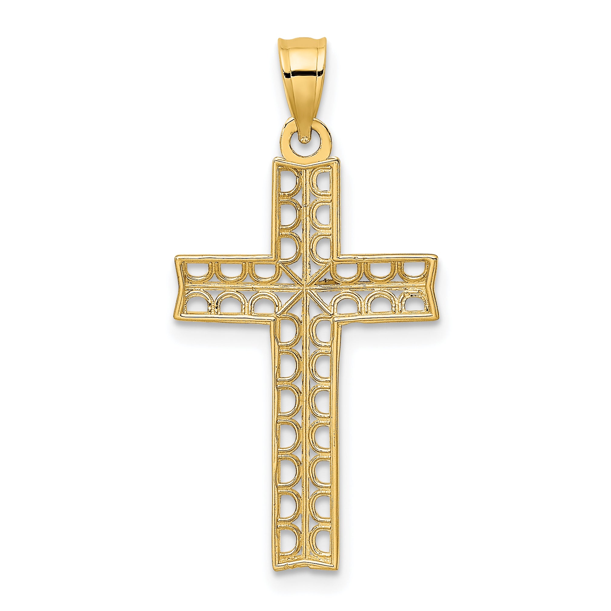 10K w/ Rhodium D/C Filigree Cross Pendant