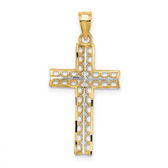 10K w/ Rhodium D/C Filigree Cross Pendant