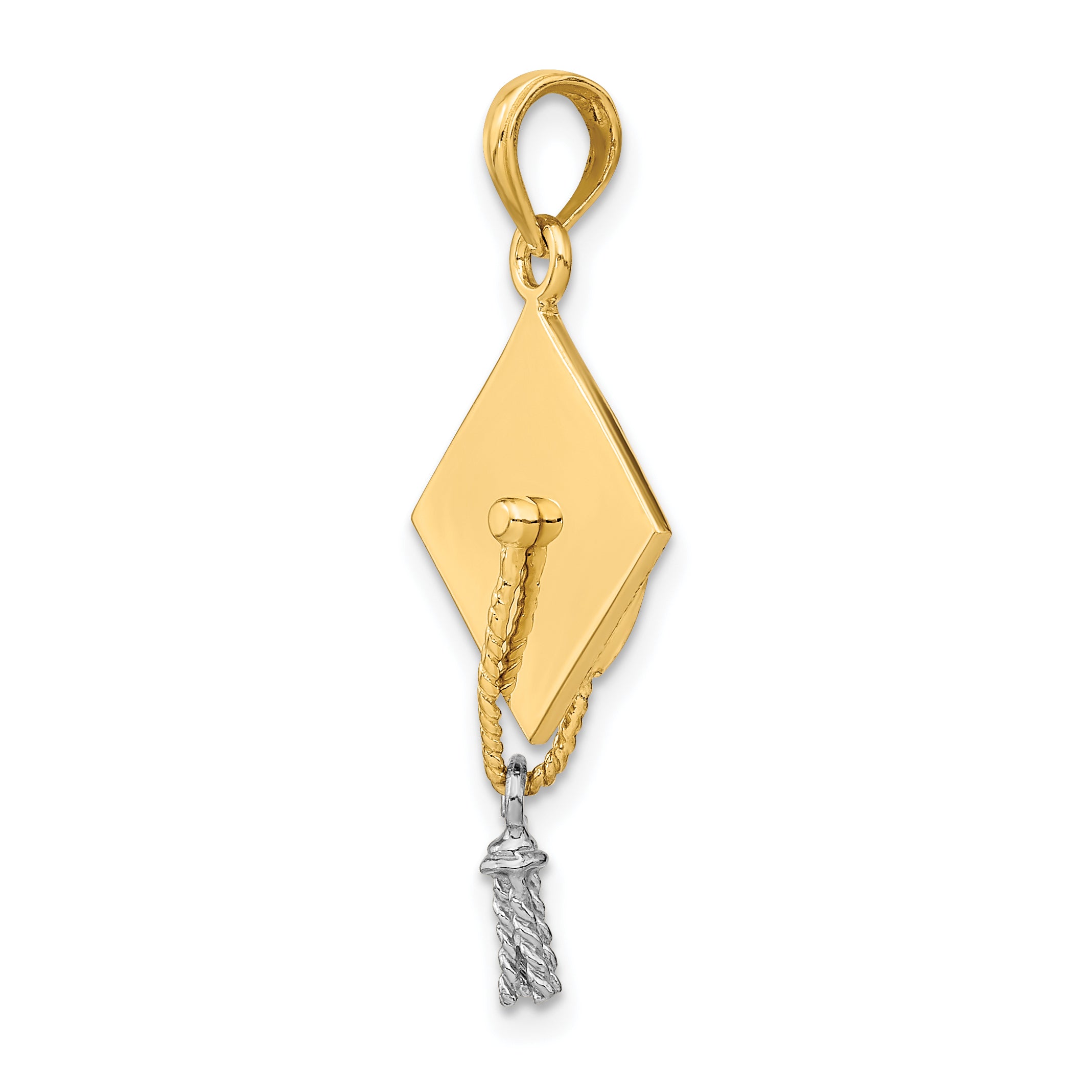 10k w/Rhodium 3-D Graduation Cap Moveable Tassle Charm