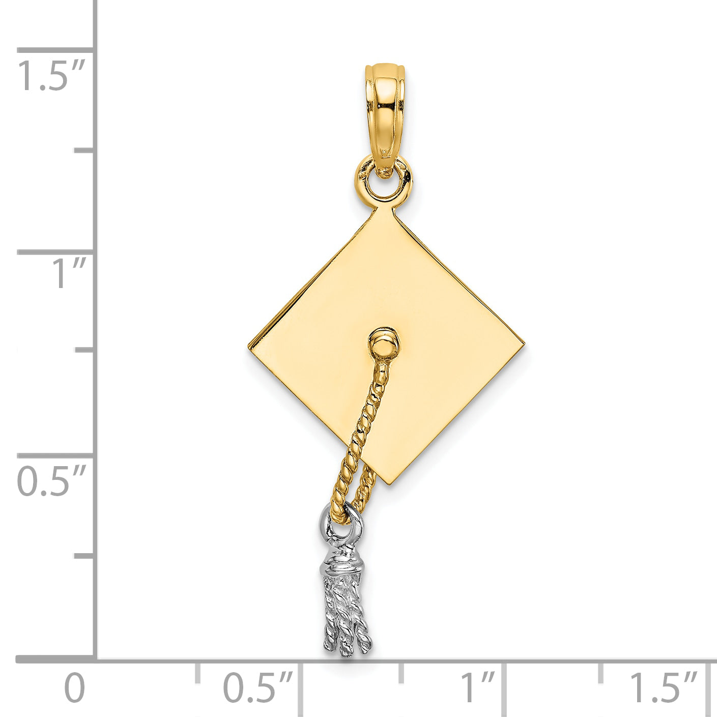 10k w/Rhodium 3-D Graduation Cap Moveable Tassle Charm