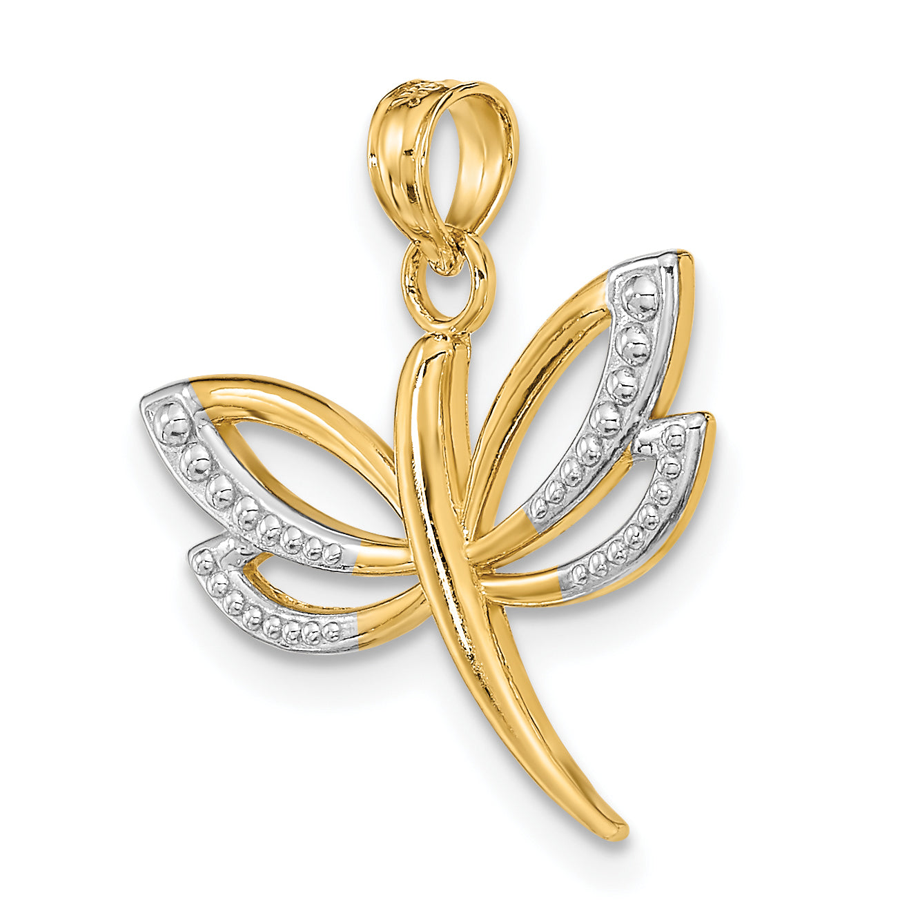 10K w/ Rhodium Textured Dragonfly Charm