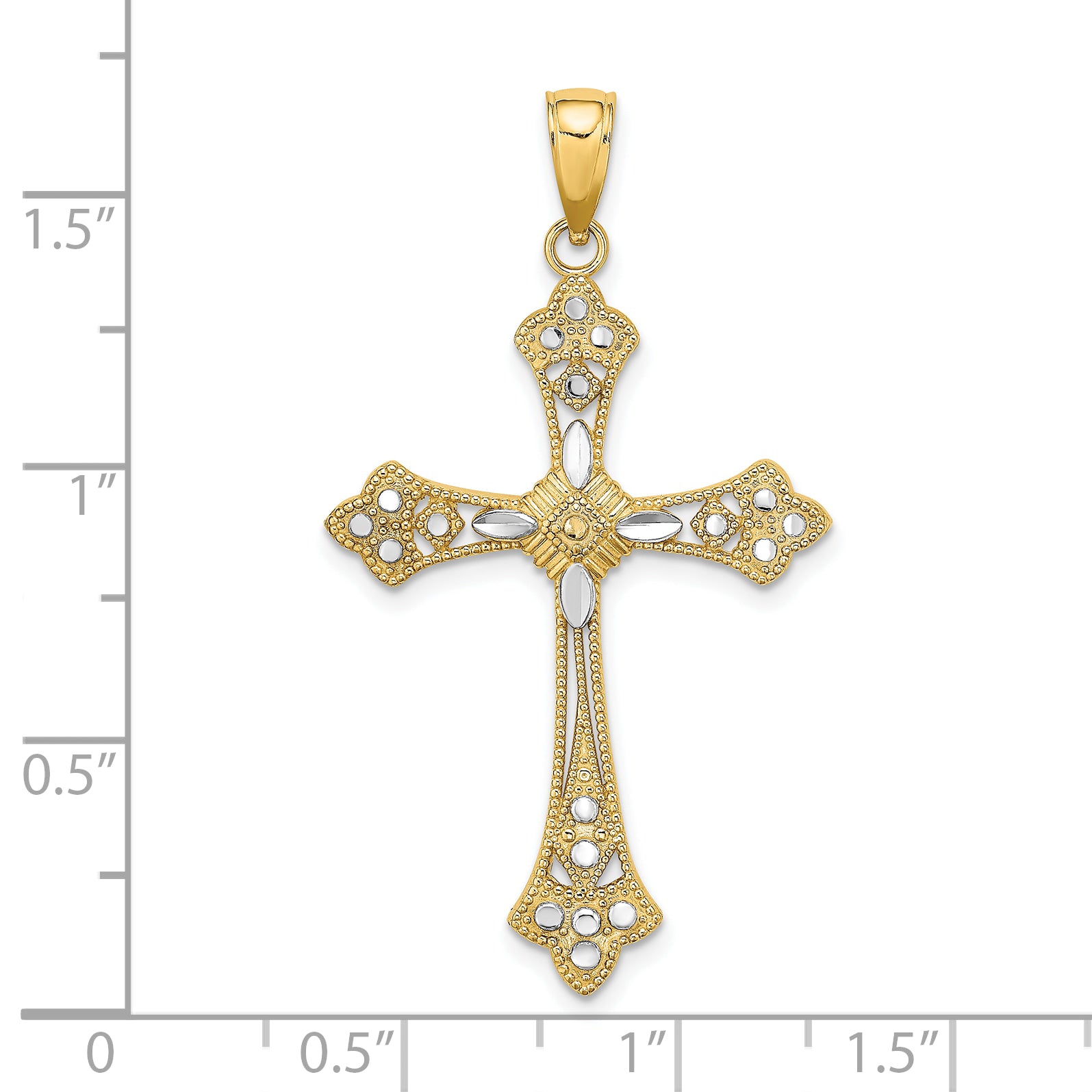 10K W/ Rhodium D/C Edges Cross Charm